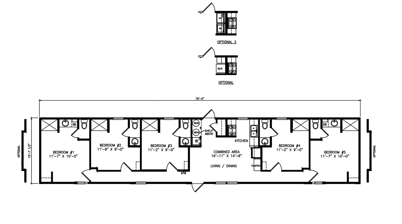 5-Bedroom H-2A Unit — H-2A farmworker housing unit floor plan