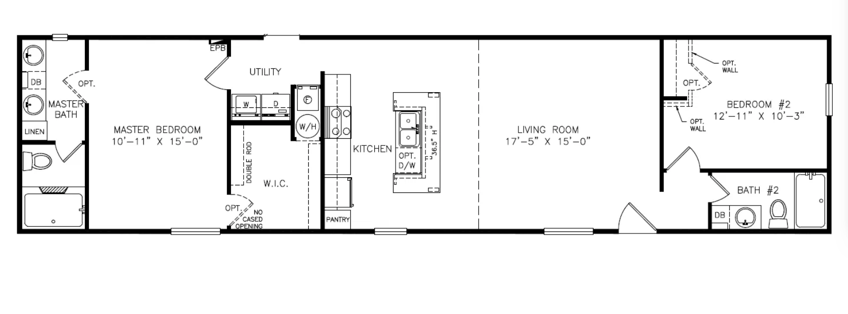 Brisa 2 bedroom singlewide manufactured home floor plan