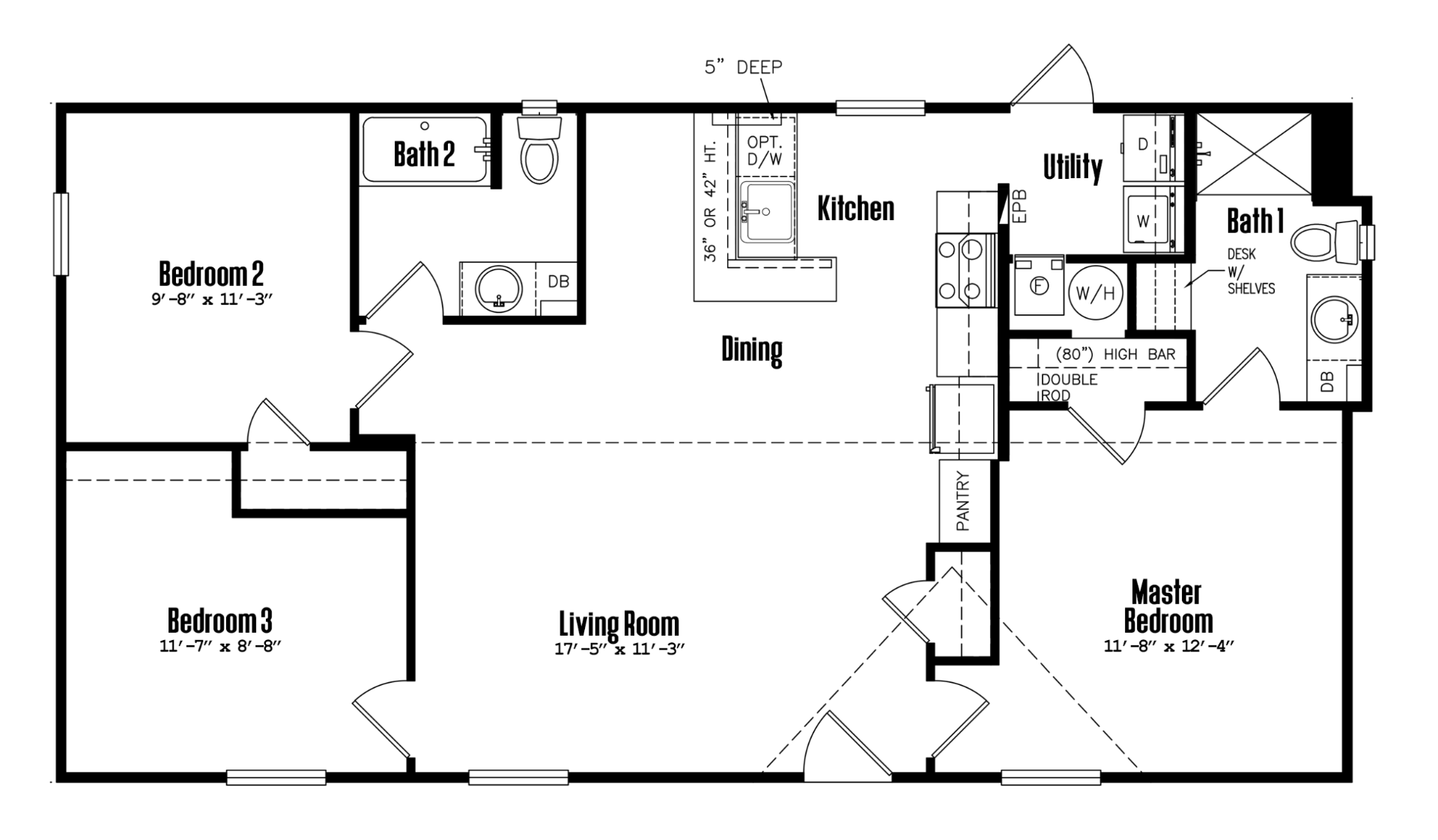 Encino 3 bedroom doublewide manufactured home floor plan